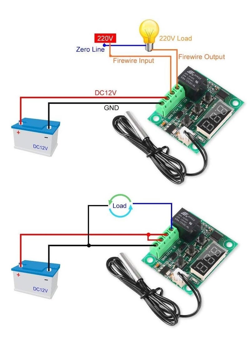 Excefore 6 PCS Temperature Controller Module, XH-W1209 LCD Display Digital Thermostat Module, with Waterproof NTC Probe, 50~110℃ DC 12V Electronic Temp Control Module Switch  - Image 3