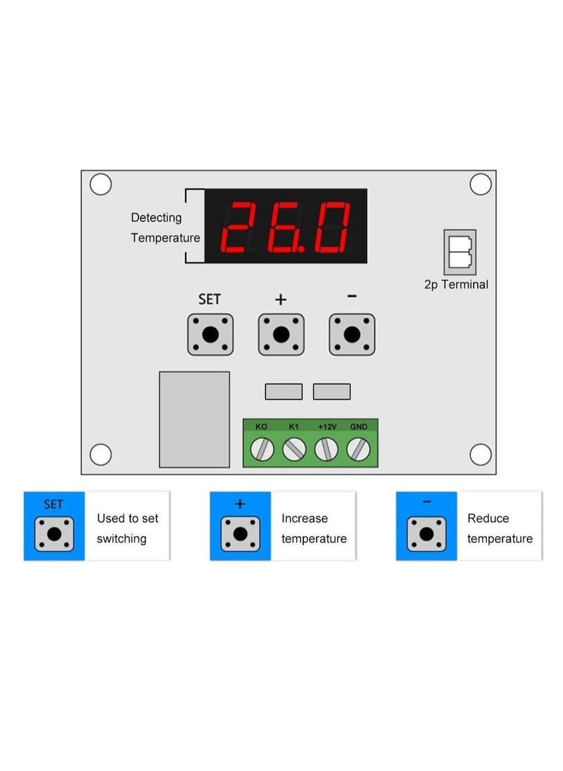 Excefore 6 PCS Temperature Controller Module, XH-W1209 LCD Display Digital Thermostat Module, with Waterproof NTC Probe, 50~110℃ DC 12V Electronic Temp Control Module Switch  - Image 4