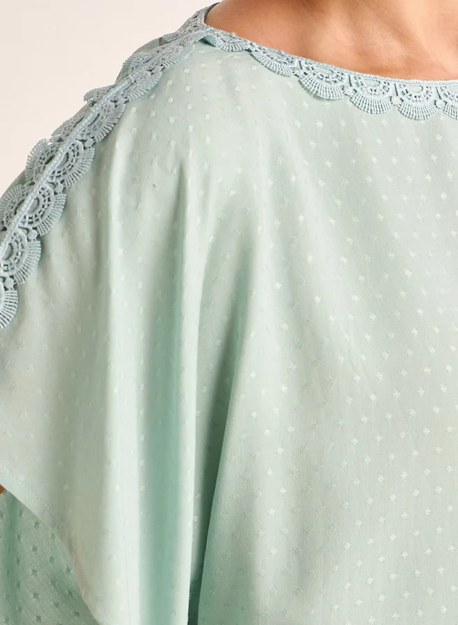 Splash FAV Midi Kaftan Night Dress Short Sleeves Lace Trim Viscose