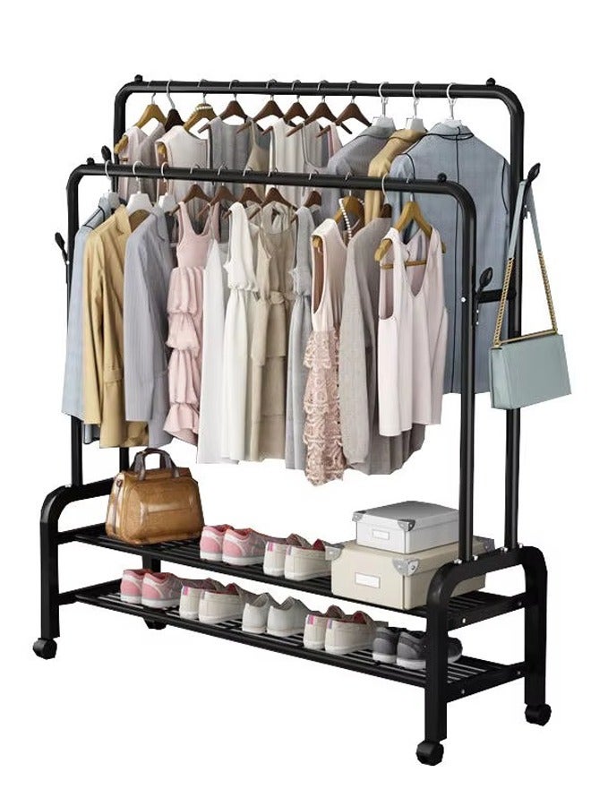 AGD Metal clothes organizer and rack, with wheels, and two shelves below for shoes and boxes, 110x57x150 cm - Image 2