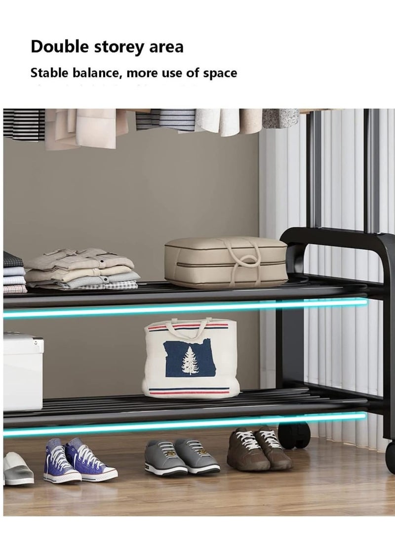 AGD Metal clothes organizer and rack, with wheels, and two shelves below for shoes and boxes, 110x57x150 cm - Image 4