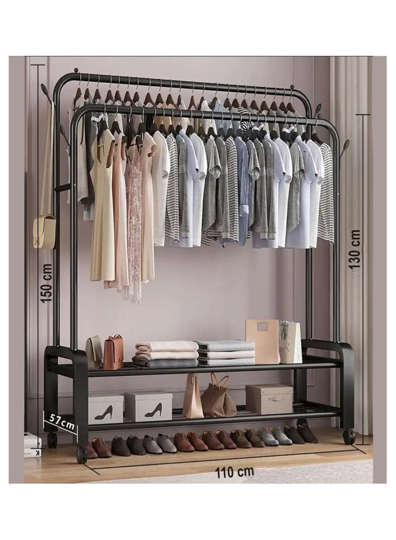 AGD Metal clothes organizer and rack, with wheels, and two shelves below for shoes and boxes, 110x57x150 cm - Image 3