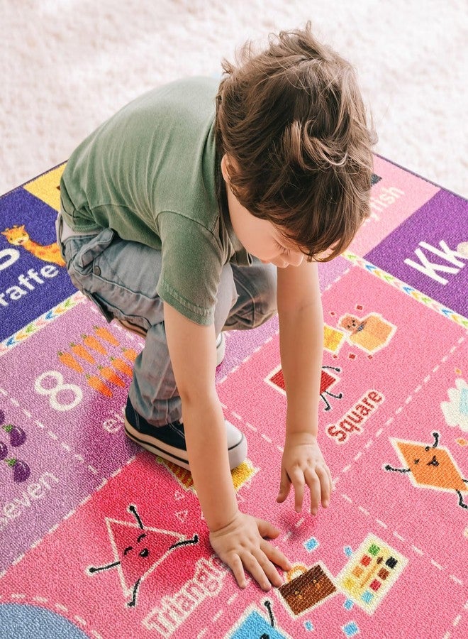 Macgace ABC Kids Rug for Playroom, 3x5 Pink Purple Washable Classroom Area Rugs, Toddler Educational Play Mat with Alphabet Numbers Seasons Shapes, Learning Fun for Preschool Children - Image 5