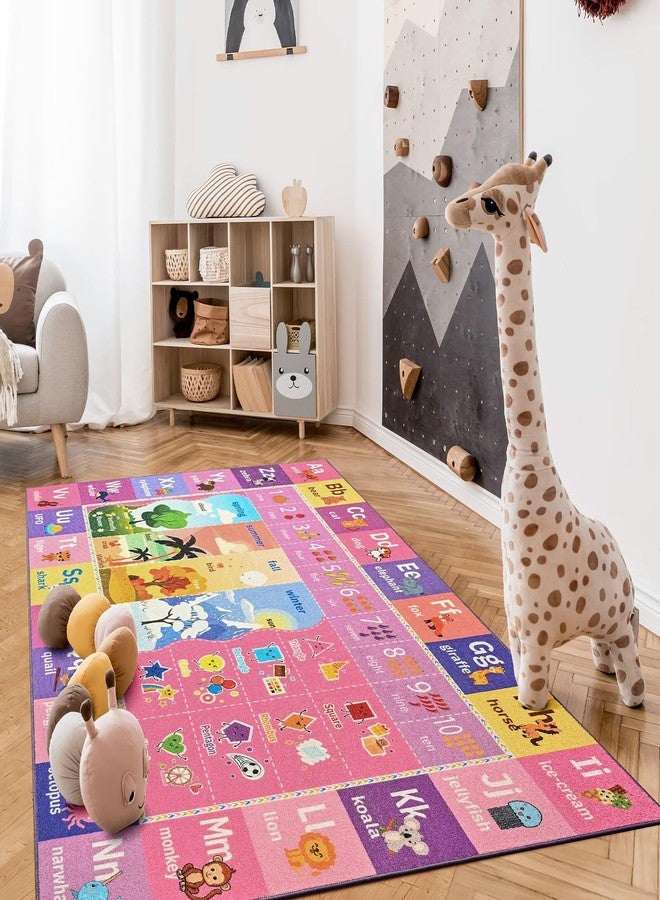 Macgace ABC Kids Rug for Playroom, 3x5 Pink Purple Washable Classroom Area Rugs, Toddler Educational Play Mat with Alphabet Numbers Seasons Shapes, Learning Fun for Preschool Children - Image 4