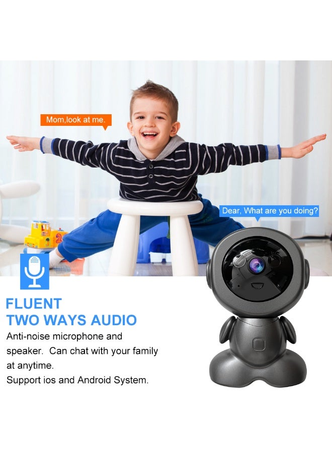 Equipped with a 3-megapixel (3PM) HD Wifi robot camera with 360° panoramic view, automatic rotation tracking, HD night vision, two-way intercom, and support for TF card/cloud storage, suitable for home/store/office security - Image 4