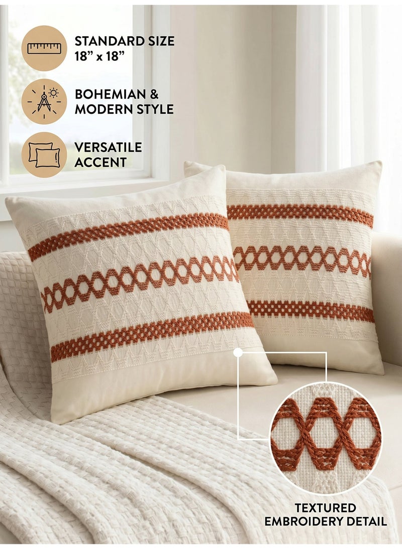 2 pieces of pillow covers, Bohemian style, geometric modern patterns, suitable for sofas, bedrooms, living rooms and other places. (18 x 18 inches) - Image 1
