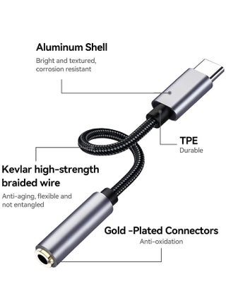 محول سماعة رأس مضفر من النوع C USB C إلى 3.5 مم، كابل مضفر، محول صوت السيارة AUX لآيفون 16 برو/ماكس سامسونج S22 S23 S23 FE بلس ألترا جوجل بيكسل 7 برو، لآيباد إير 5 ميني 6، برو، 10، إلخ - view 2