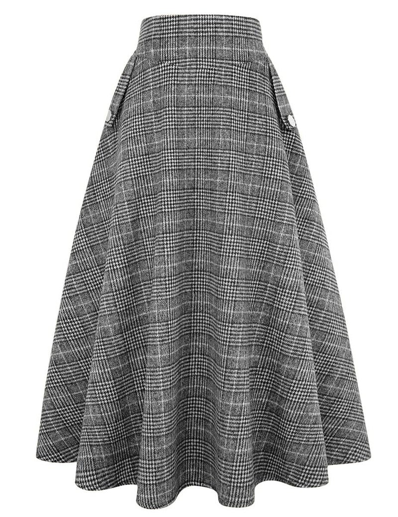 IDEALSANXUN Plaid Skirts for Women Fall Winter High Waisted A Line Wool Tartan Long Pleated Maxi Skirt, Plaid Grid Black, M - Image 1