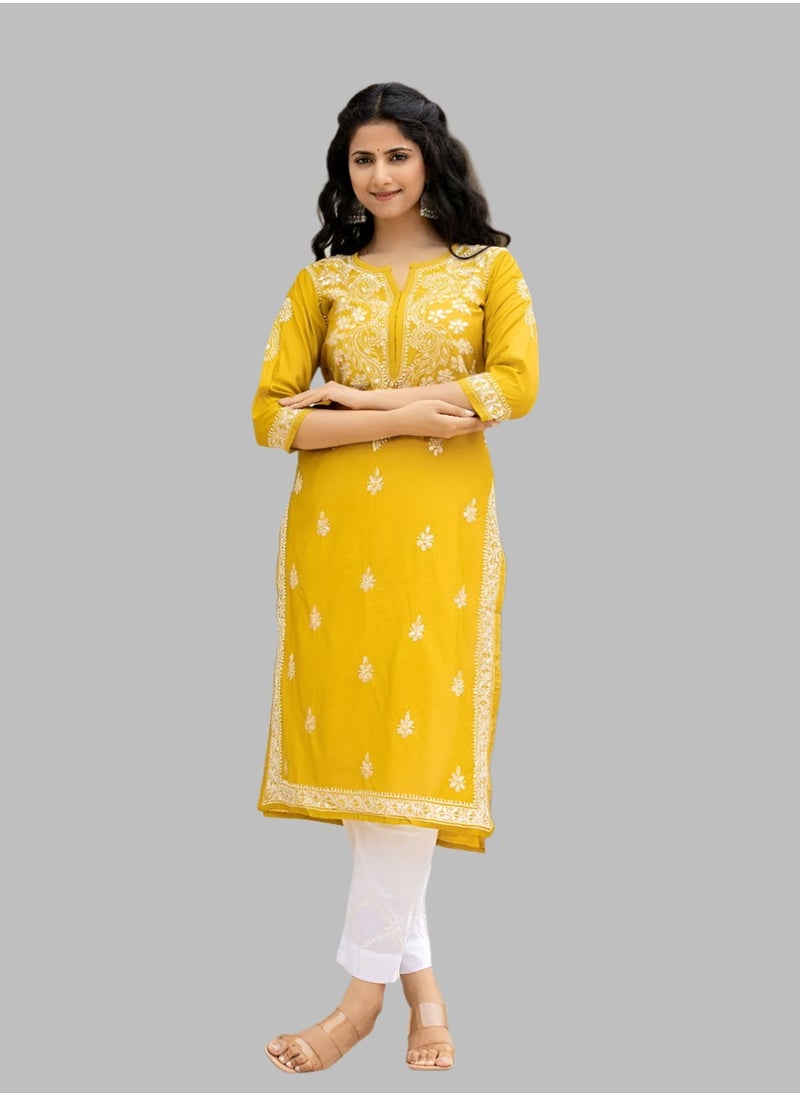 Mustard Lucknowi Chikankari Cotton Kurta Pant Set - pzsku/ZB2F8E8005BF74F24F895Z/45/1741342656/5cd960c3-be1f-4144-ab5a-47e43a6f2a21