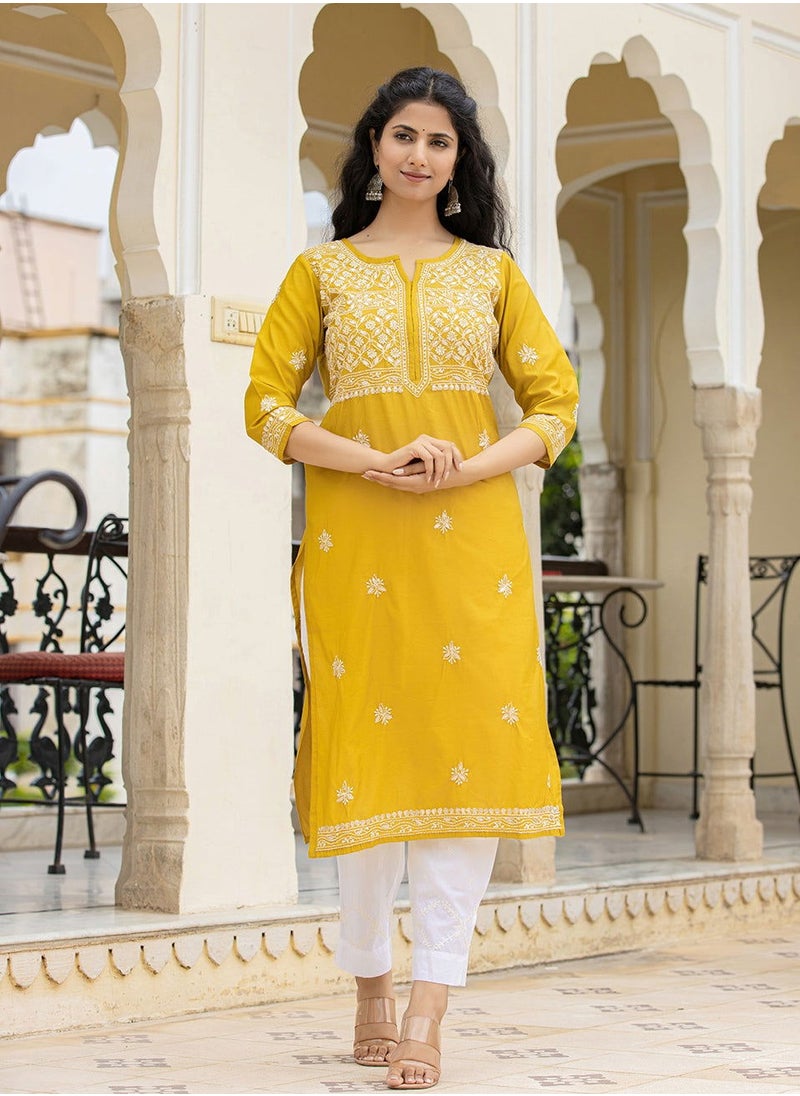 Mustard Lucknowi Chikankari Cotton Kurta Pant Set - pzsku/ZB2F8E8005BF74F24F895Z/45/_/1739186343/a4185d1c-2194-402c-9580-3cf5cc1e6199