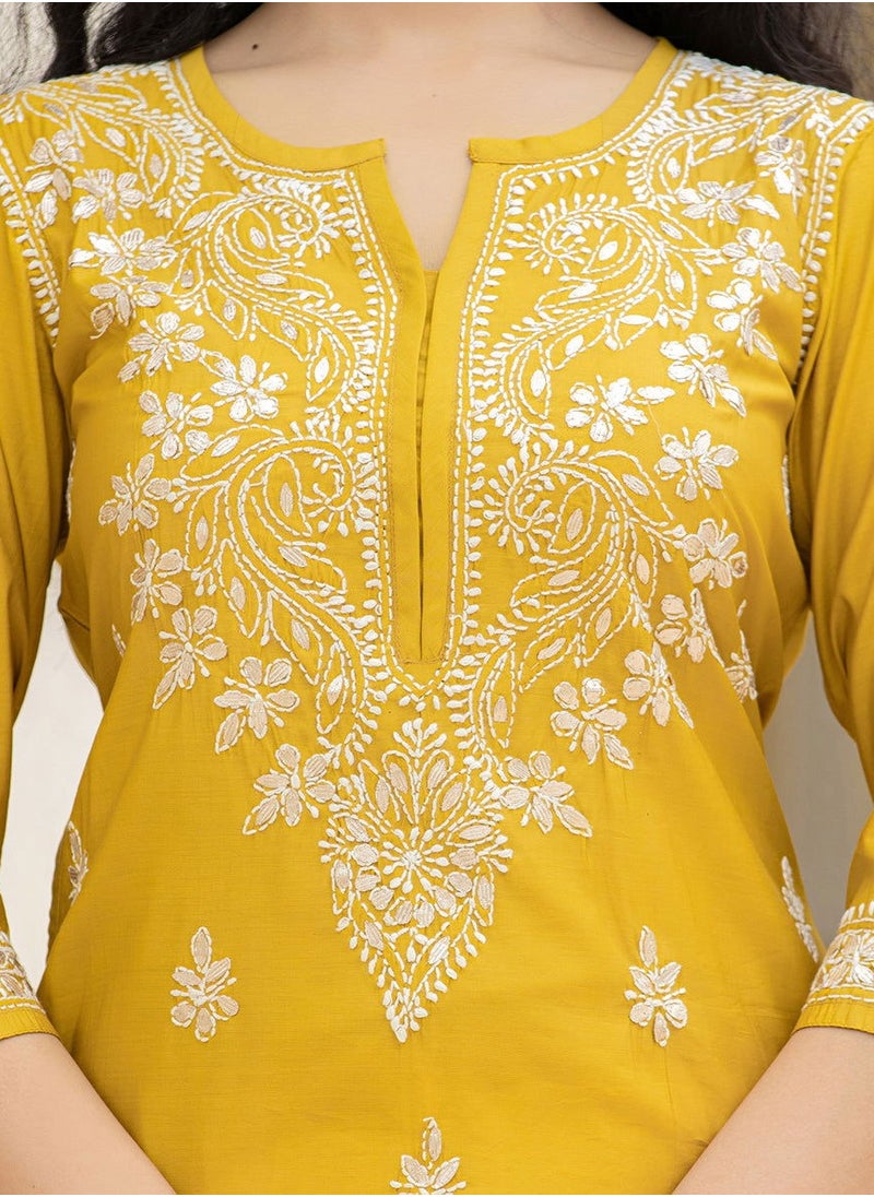 Mustard Lucknowi Chikankari Cotton Kurta Pant Set - pzsku/ZB2F8E8005BF74F24F895Z/45/_/1739186361/09da53fe-1a01-4d07-9f07-e7562985f079