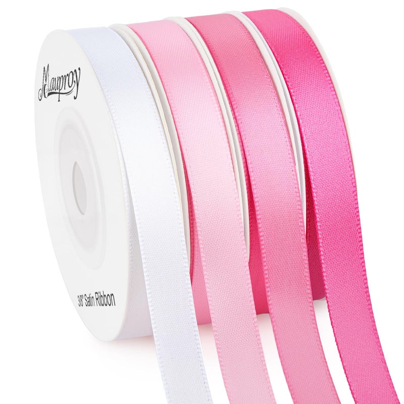 Mauproy 3/8 Inch Pink Satin Ribbon  4 Rolls Total 40 Yards  Double Faced Mixed Pink Thin Ribbon For Gift Wrapping  Flower Bouquets  Crafts  Wedding Christmas Decorations - Image 1