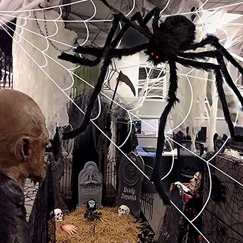 OCATO 200" Halloween Spider Web + 59" Giant Spider Decorations Fake Spiders with Triangular Huge Spiders Web for Indoor Outdoor Halloween Decorations Yard Home Costumes Parties Haunted House Décor - Image 3