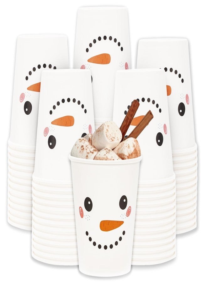Whaline 50Pcs Winter Snowman Disposable Paper Cups Cute Snowman White Paper Cups Winter Xmas Party Cups for Juice Office Hot Cold Beverage Drinks Seasonal Holiday Party Supplies, 9oz - Image 1
