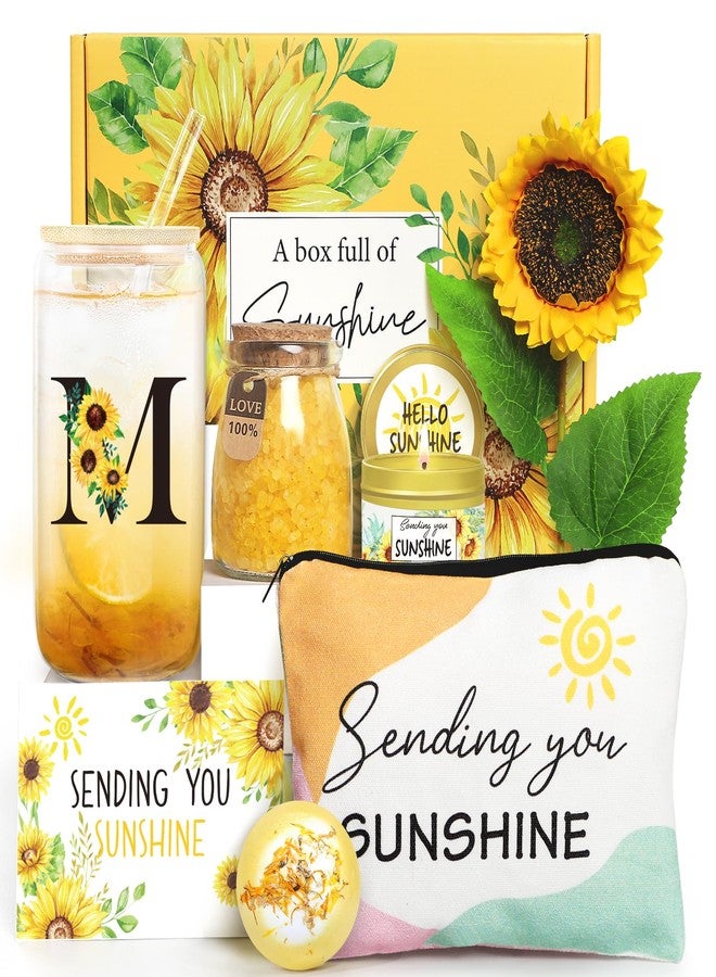 Frerdui Sunflower Initial Gifts, Get Well Soon Gifts, Self Care Spa Birthday Gifts for Women Monogrammed Gifts, Sunshine Gift Baskets, Personalized Gifts, M - Image 1