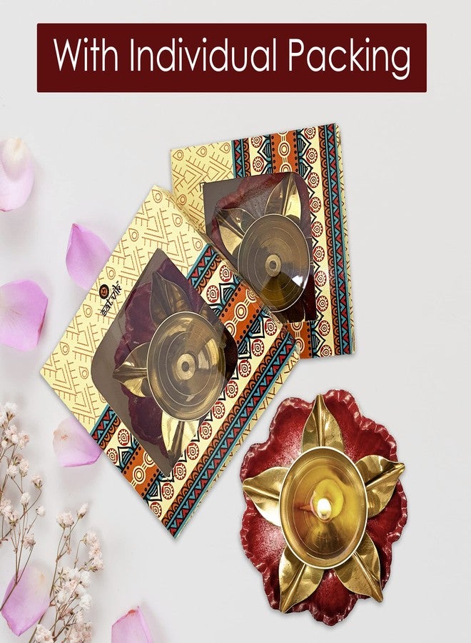 SATVIK STORE ساتفيك، قطعتان، مصباح ديا بتصميم زهرة اللوتس من أمايرا. مصباح ديا مزخرف على شكل زهرة، حامل شموع ديوالي، حامل شموع صغيرة، مصباح زيت، ديكور داخلي، مصباح طاولة، هدية مثالية لحفلات الانتقال إلى منزل جديد. - Image 4