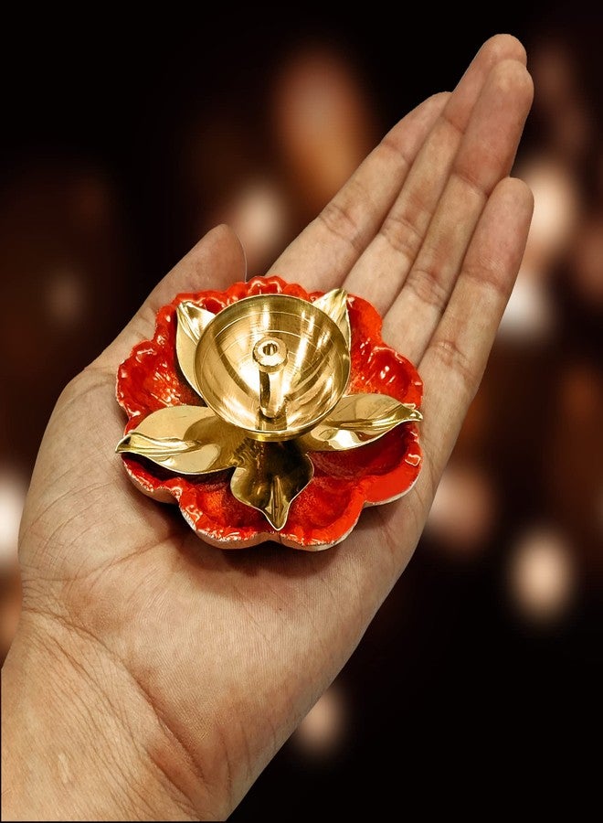 SATVIK STORE ساتفيك، قطعتان، مصباح ديا بتصميم زهرة اللوتس من أمايرا. مصباح ديا مزخرف على شكل زهرة، حامل شموع ديوالي، حامل شموع صغيرة، مصباح زيت، ديكور داخلي، مصباح طاولة، هدية مثالية لحفلات الانتقال إلى منزل جديد. - Image 5