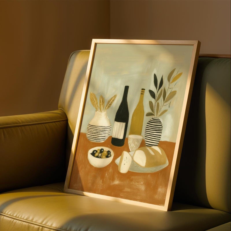 TNESSENTIAL Modern Kitchen Wall Art Print | Still Life Wine & Bread Artwork | Dining Room Decor | Rustic Mediterranean Style Poster | Unframed Print - Image 3