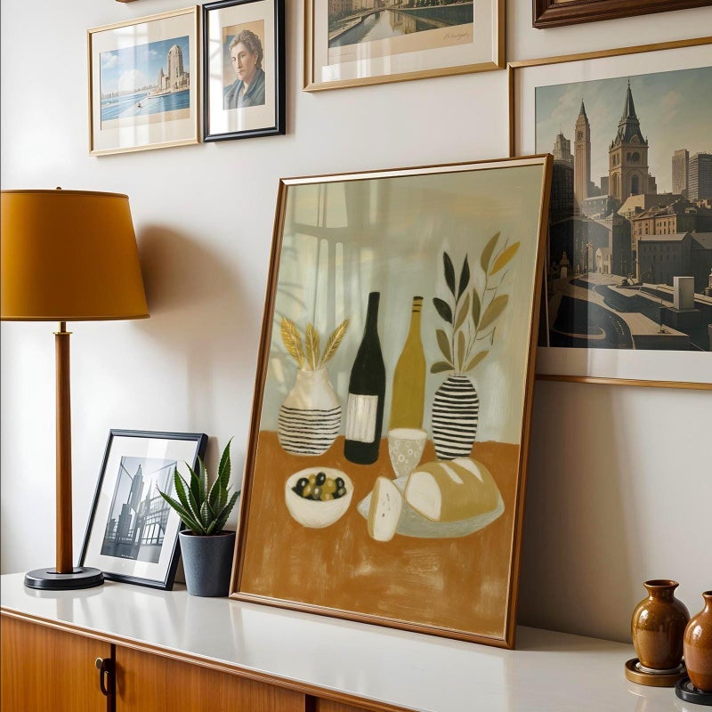 TNESSENTIAL Modern Kitchen Wall Art Print | Still Life Wine & Bread Artwork | Dining Room Decor | Rustic Mediterranean Style Poster | Unframed Print - Image 2