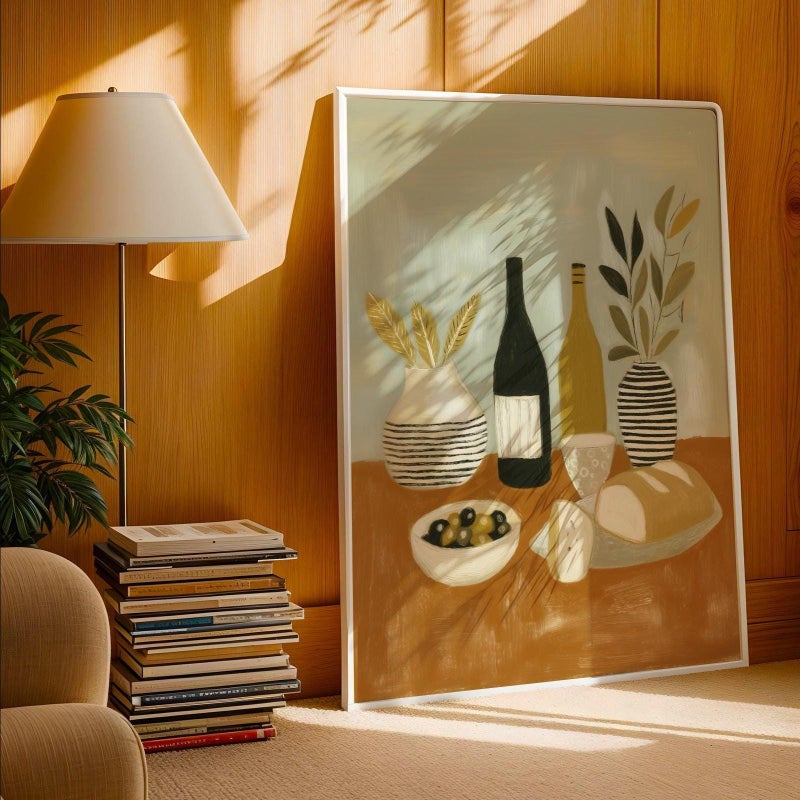 TNESSENTIAL Modern Kitchen Wall Art Print | Still Life Wine & Bread Artwork | Dining Room Decor | Rustic Mediterranean Style Poster | Unframed Print - Image 5
