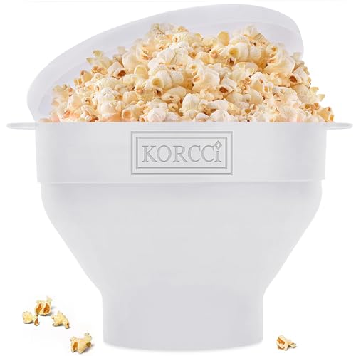 The Original Korcci Microwaveable Silicone Popcorn Popper Microwave Popcorn Popper Collapsible Microwave Popcorn Maker Bowl No Oil Required Use In Microwave Dishwasher Safe White