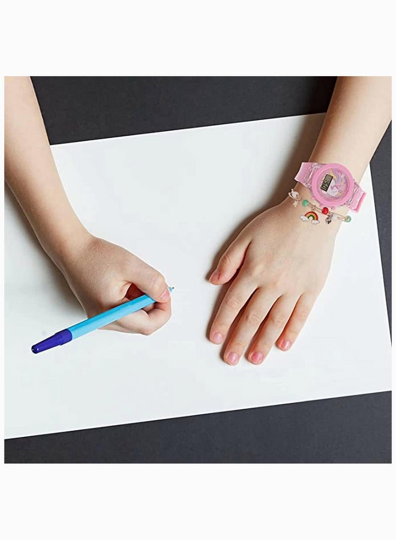 Unicorn Watch Bracelet Set 1 Set Unicorn Watch and Rainbow Beads Bracelet Pink Luminous 3D lovely Cartoon Silicone Children Toddler Wrist Watch Bangle for Kids Girls Little Child - Image 3