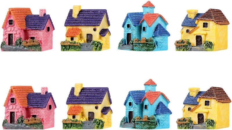 ChicAbode 8 Pcs Mini House Micro Landscape Miniature, Miniature Resin House for Fairy Garden, Micro Landscape Village Ornaments, Bonsai Terrarium Accessories, Home Decoration - Image 1