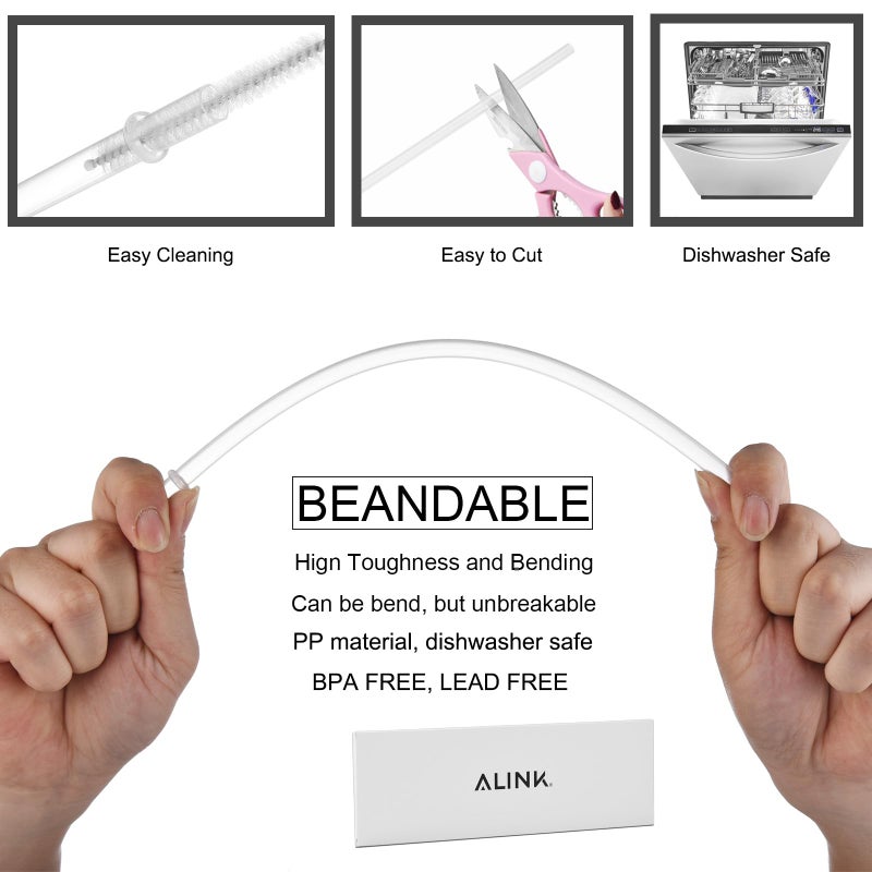 ALINK 12-Pack Reusable Hard Plastic Clear Straws, 10.5 inch Long Tumbler Straws for 16 OZ 20 OZ 30 OZ Stanley, YETI, Starbucks Tumblers with Cleaning Brush - Image 3