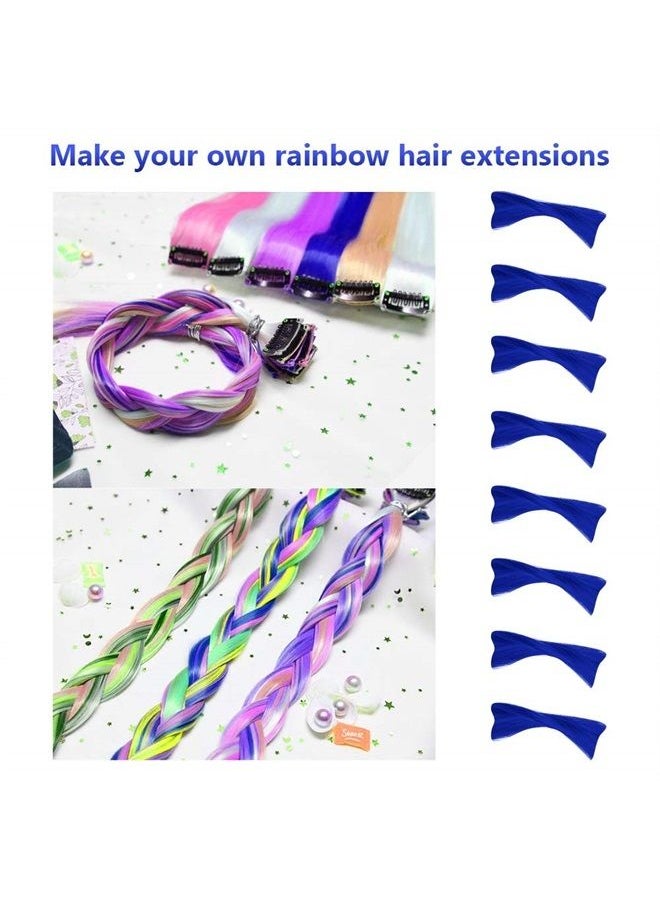 16 Pcs Colored Hair Extensions Curly Wavy Clip in Synthetic Hairpiece Streak for Girls Women Kid, Multi-colors Party Highlights (Blue)