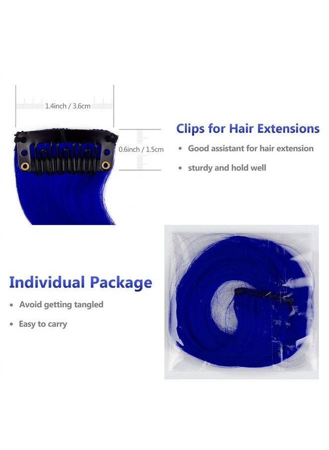 16 Pcs Colored Hair Extensions Curly Wavy Clip in Synthetic Hairpiece Streak for Girls Women Kid, Multi-colors Party Highlights (Blue)
