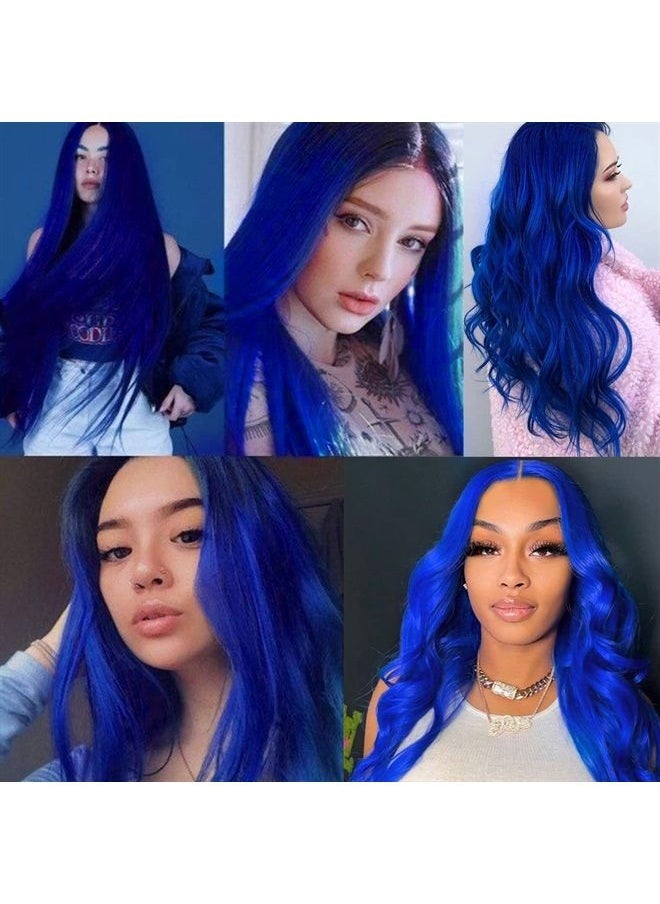 16 Pcs Colored Hair Extensions Curly Wavy Clip in Synthetic Hairpiece Streak for Girls Women Kid, Multi-colors Party Highlights (Blue)