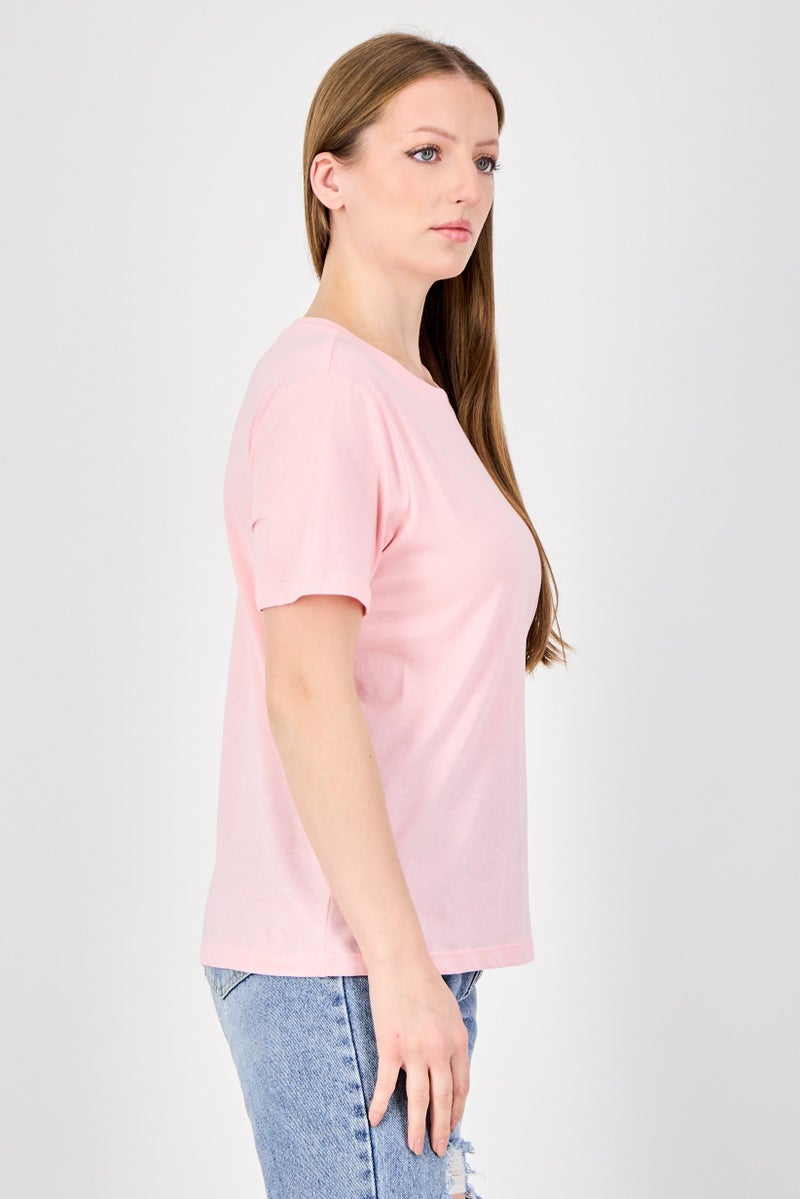 ONLY Women Crew Neck Plain Short Sleeve Top, Pink - Image 3
