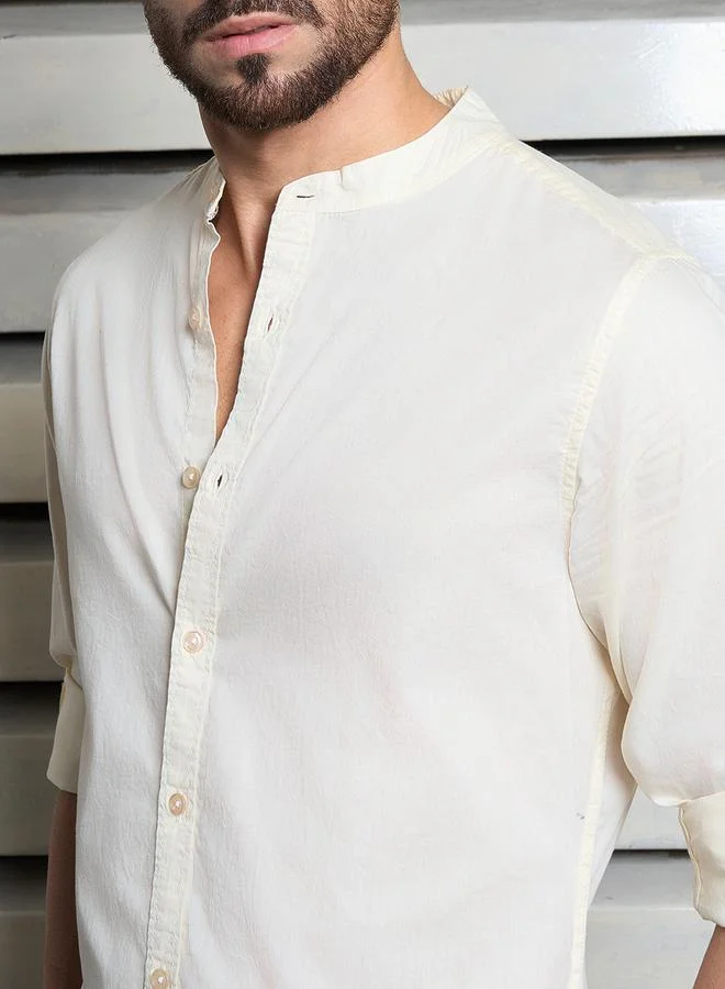 HIGH STAR Solid Mandarin Collar Casual Shirt by Styli