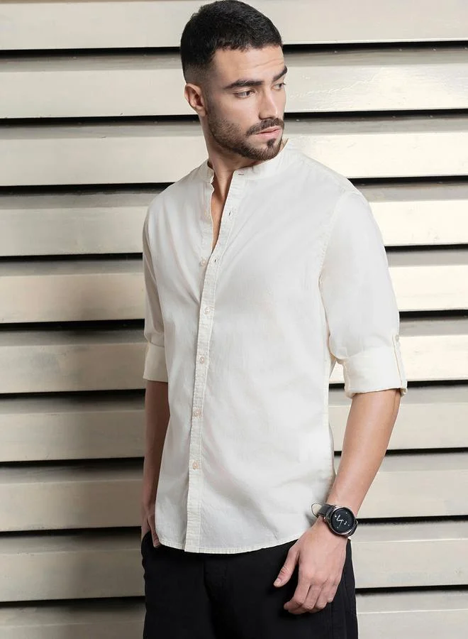 HIGH STAR Solid Mandarin Collar Casual Shirt by Styli