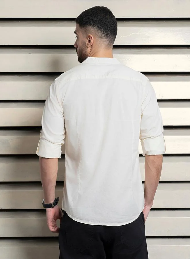 HIGH STAR Solid Mandarin Collar Casual Shirt by Styli