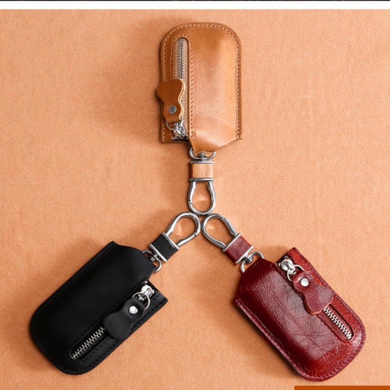 OUNONA Leather Car Key Storage Pouch Zipper Window Design for Men and Women Retro Style Key Bag for Easy Access and Black - Image 4