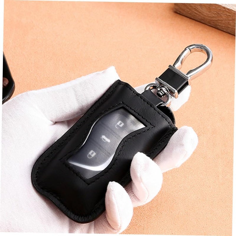 OUNONA Leather Car Key Storage Pouch Zipper Window Design for Men and Women Retro Style Key Bag for Easy Access and Black - Image 3