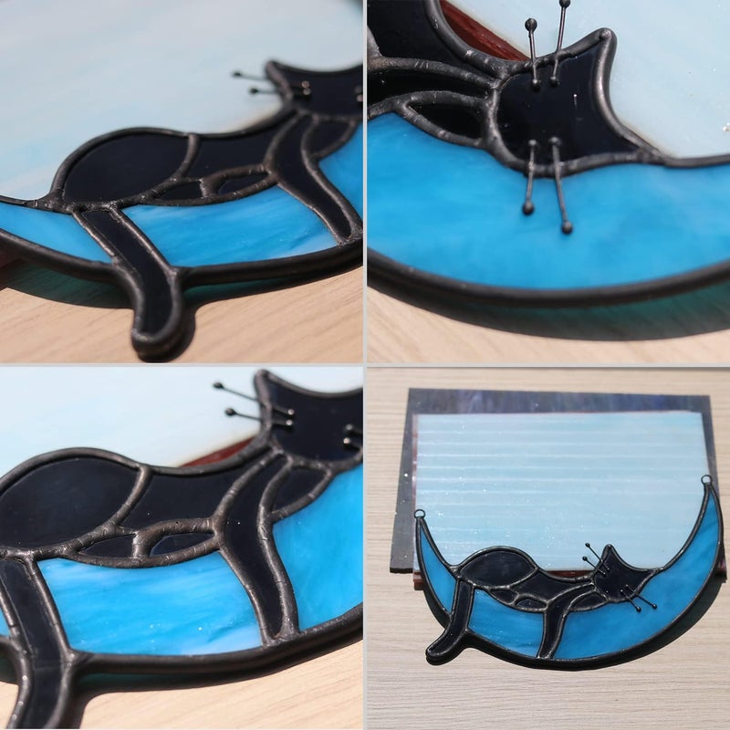 BOXCASA Sleeping Cat Stained Glass Windown Hanging,Black Cat on Moon Beautiful Handcrafted Sun Catcher Gifts for Daughter,Mothers Day,Christmas and Cat Lover - Image 3