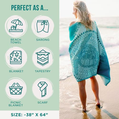 Sand Cloud Turkish Beach Towel - Sand Proof - 100% Certified Organic Turkish Towel - Quick Dry Towel for Beach, Blanket or Bath Towel - As Seen on Shark Tank - Mandala Sea Turtle Green… - Image 3