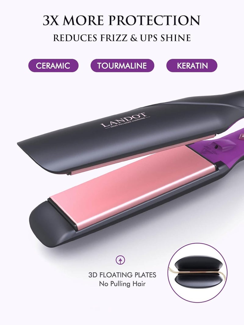 LANDOT Wide Flat Iron Hair Straightener for Fast Styling Thick/Long/Coarse Hair: 1-3/4 Inch Ceramic Straightener for Less Frizz, Smoother Shinier Results - Dual Voltage & 12 Temp Setting 120-230°C - Image 5
