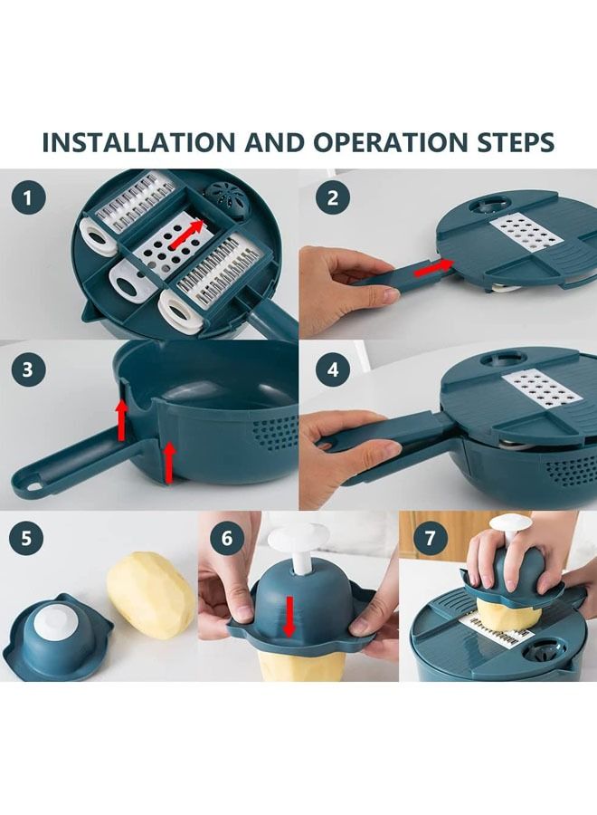 HOMESTAR 12 in 1 Leachable Vegetable Chopper with 7 Blades, Multifunctional Food Adjustable Thickness, Kitchen Mandolines Slicer Dicer Cutter for Ginger, Potatoes, Carrots, etc - Image 3