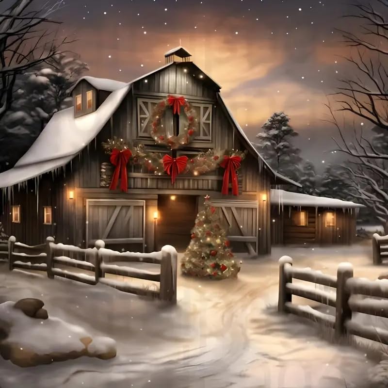 BOHADIY Christmas Night Diamond Painting Kits for Adults, 5D Snowy Winter Diamond Art Kits for Adults Beginner, DIY Full Drill Farm House Diamonds Paintings Gem Art and Crafts Kit Home Decor 12x12inch - Image 1