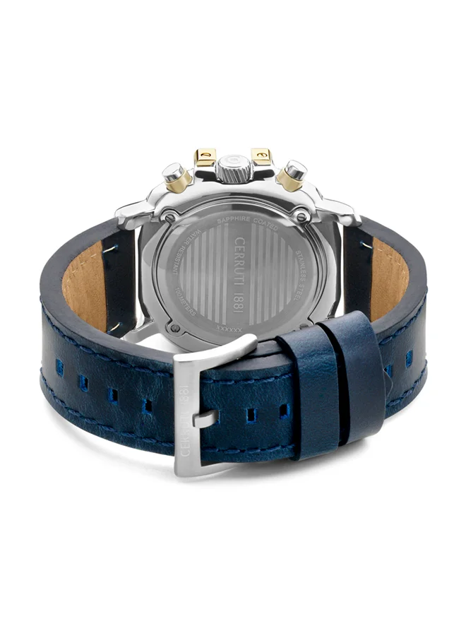شيروتي 1881 Positano 47mm Men's Quartz Watch With Navy Blue Genuine Leather Strap
