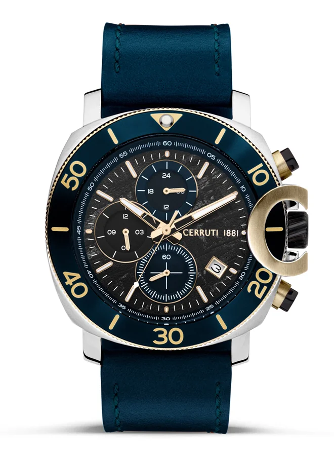 شيروتي 1881 Positano 47mm Men's Quartz Watch With Navy Blue Genuine Leather Strap