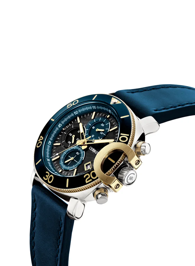 شيروتي 1881 Positano 47mm Men's Quartz Watch With Navy Blue Genuine Leather Strap