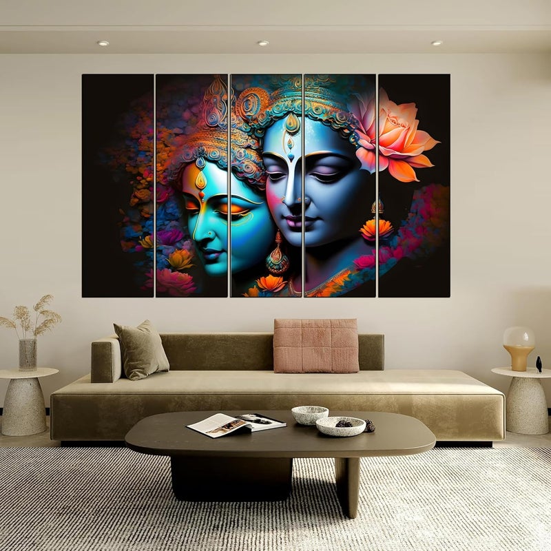 KYARA ARTS Radha Krishna wall painting with frame Big Size30inchx50inch Radha Krishna with flower Wall art painting for living roomBedroomDrawing roomHotelsWooden FramedDigital Painting - Image 1