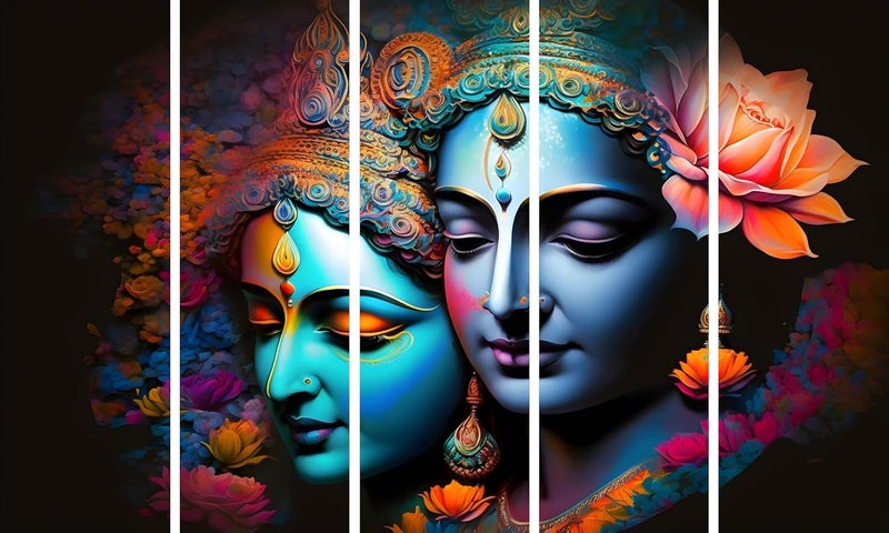 KYARA ARTS Radha Krishna wall painting with frame Big Size30inchx50inch Radha Krishna with flower Wall art painting for living roomBedroomDrawing roomHotelsWooden FramedDigital Painting - Image 3