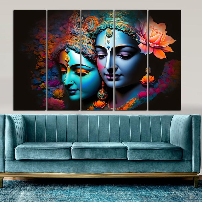 KYARA ARTS Radha Krishna wall painting with frame Big Size30inchx50inch Radha Krishna with flower Wall art painting for living roomBedroomDrawing roomHotelsWooden FramedDigital Painting - Image 2