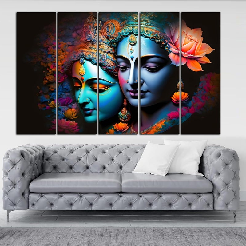 KYARA ARTS Radha Krishna wall painting with frame Big Size30inchx50inch Radha Krishna with flower Wall art painting for living roomBedroomDrawing roomHotelsWooden FramedDigital Painting - Image 4