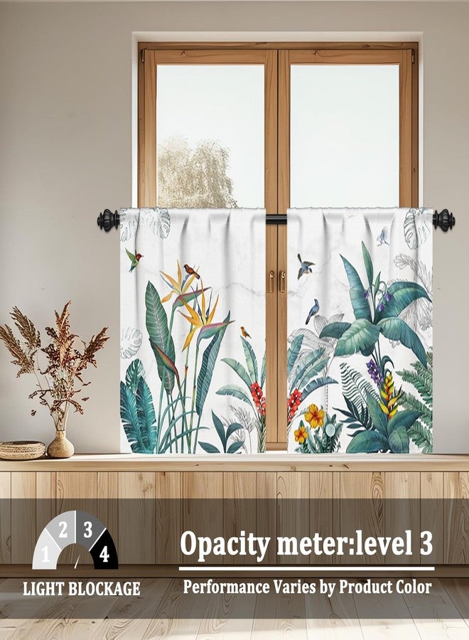 Renaiss 26 x 36 Inch Tropical Plants Kitchen Window Curtains Over Sink Rainforest Palm Trees Flowers Birds Small Window Treatment Curtains Linen Cafe Short Curtains for Bathroom Tier Drapes 2 Panels - Image 2